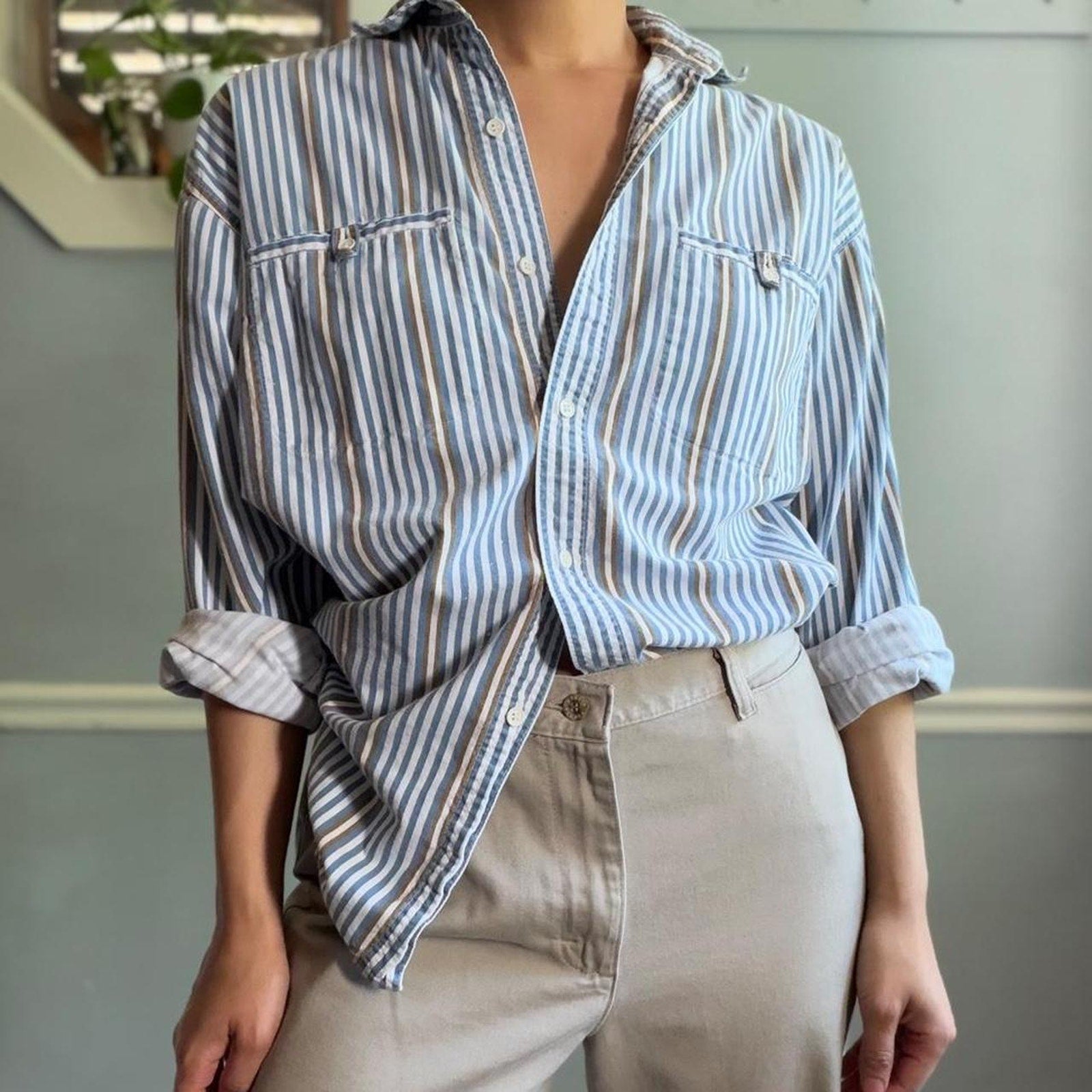 Vintage Ilio Striped Button Up Shirt (size medium)