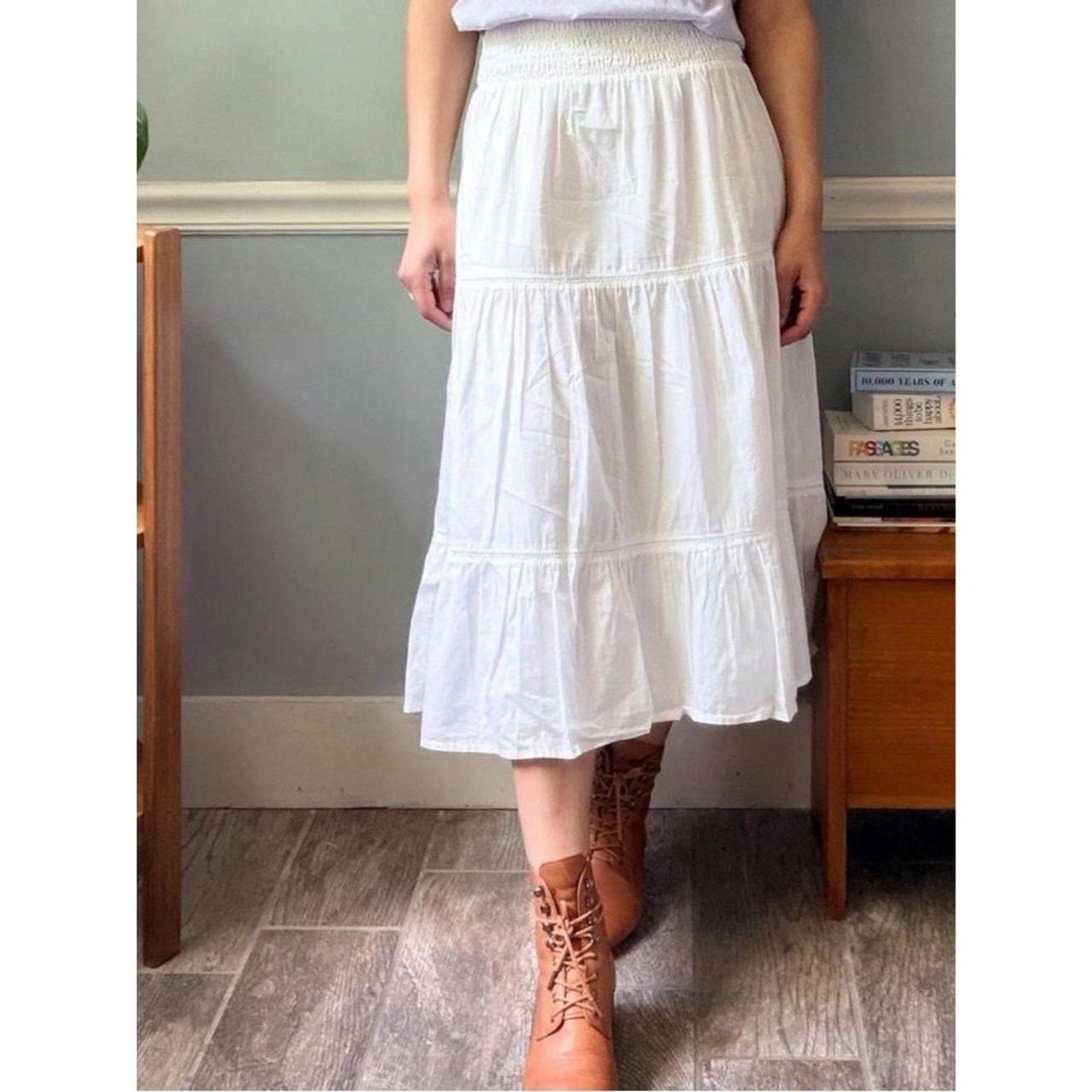 Rails Tiered White Midi Skirt