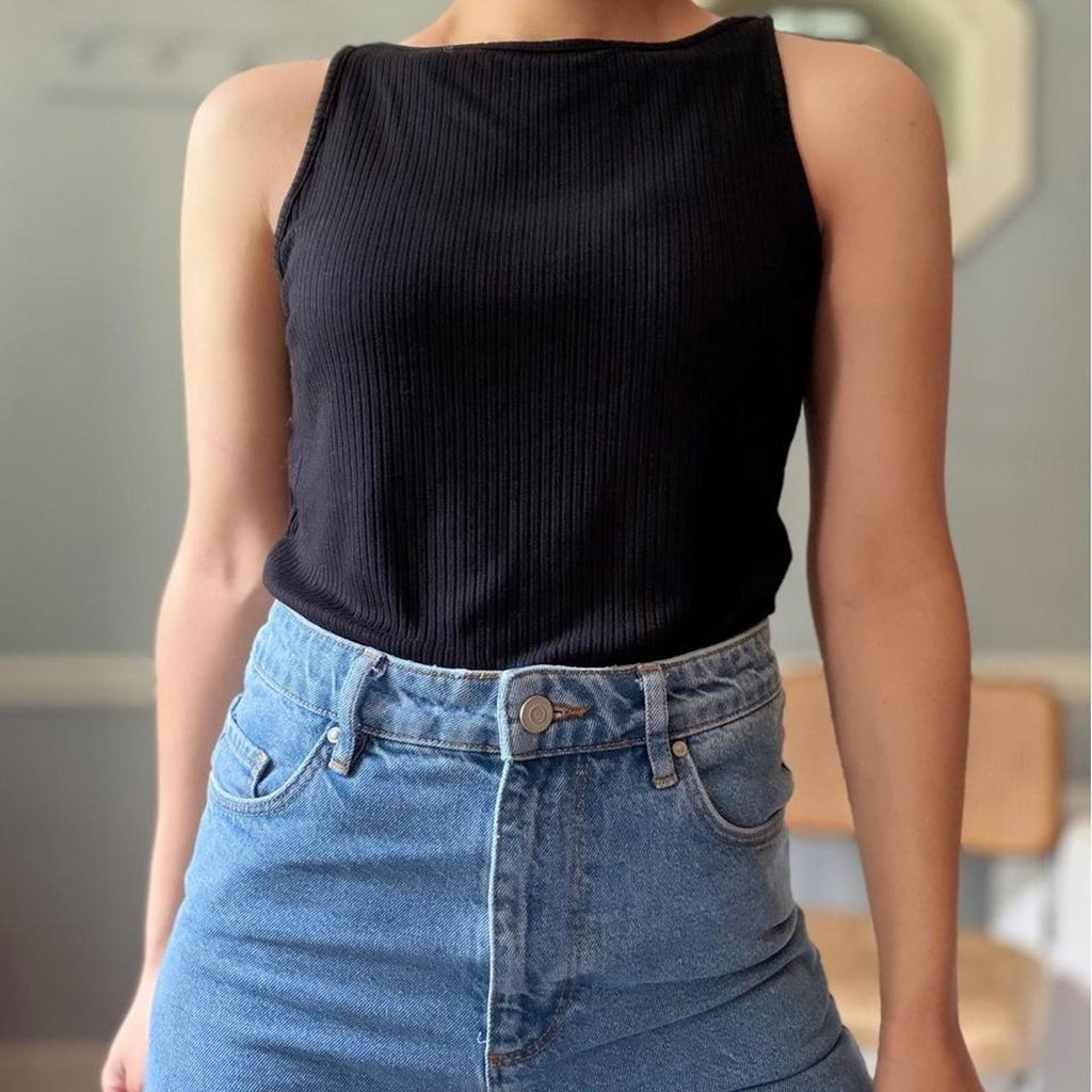 ASOS Black Ribbed Tank (size 6)