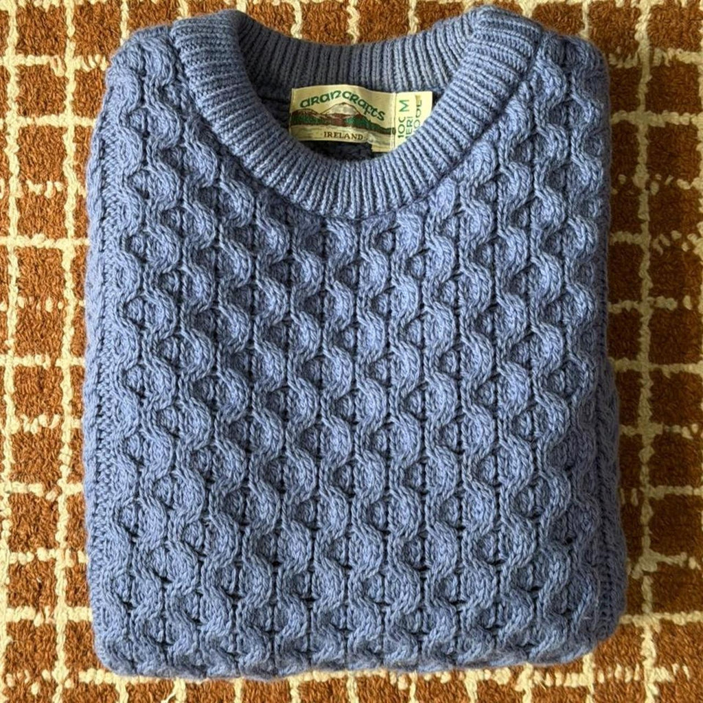 Vintage Aran Crafts Blue Cable Knit Sweater (size medium)