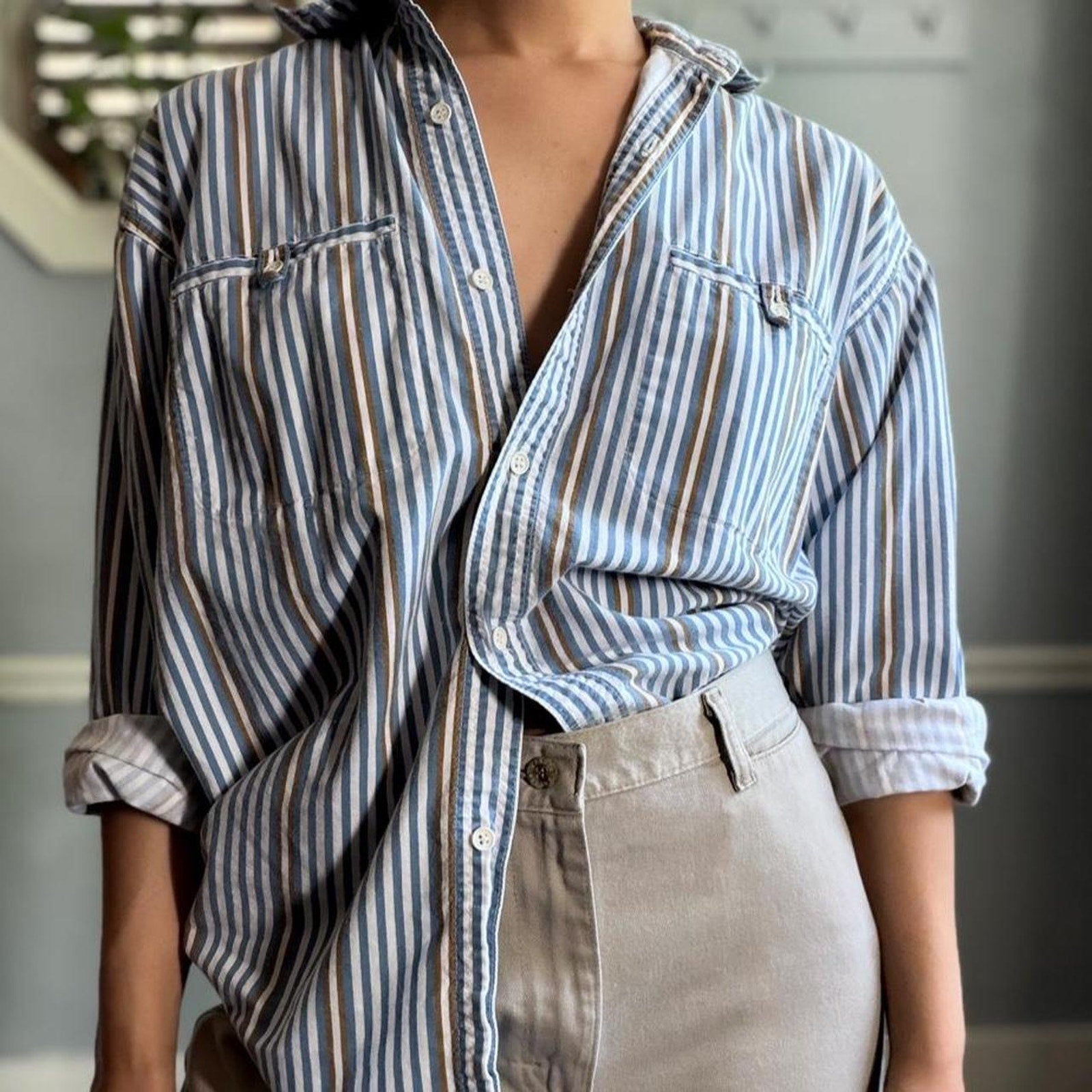 Vintage Ilio Striped Button Up Shirt (size medium)