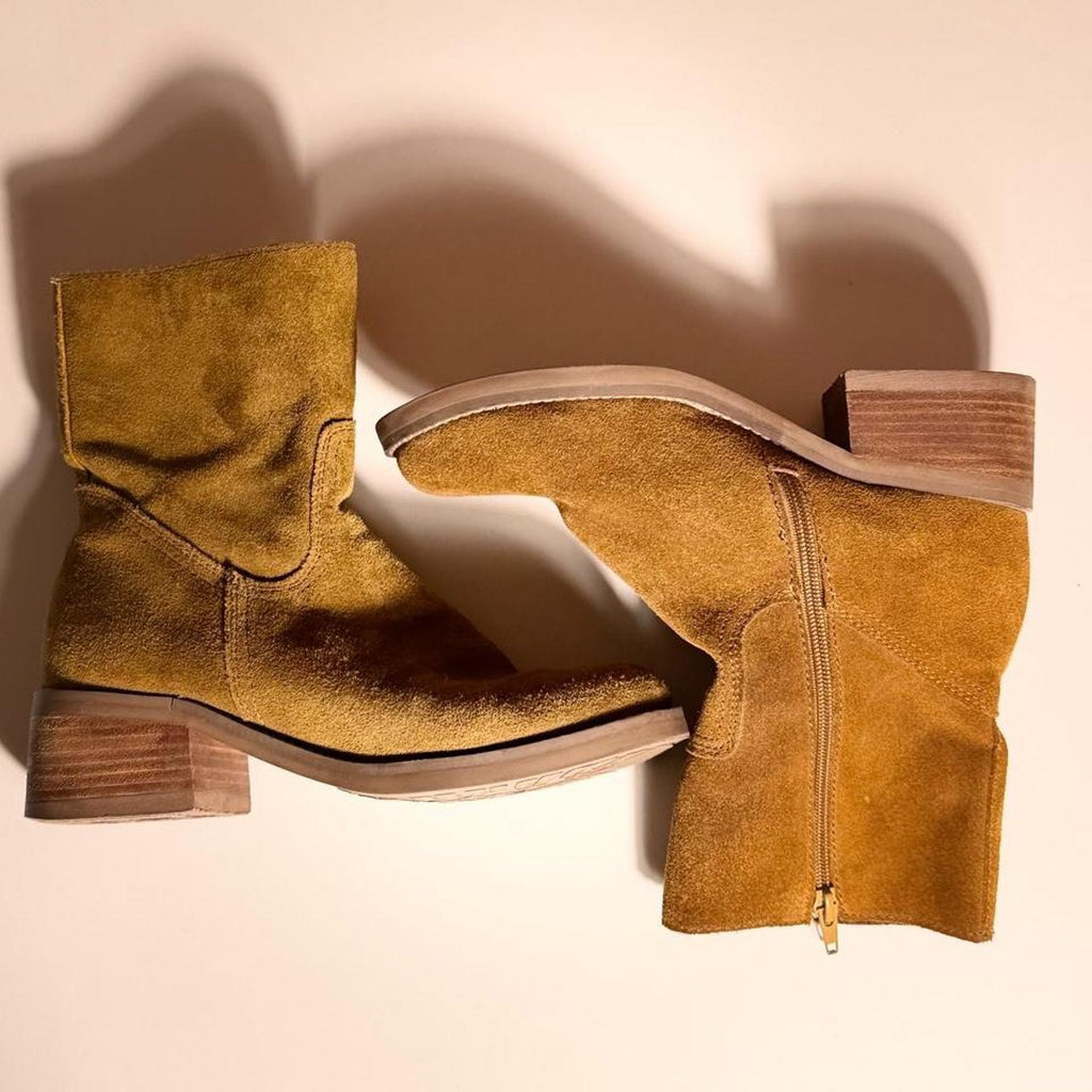 Vintage Tobacco Suede Western Ankle Boots (size 7.5)