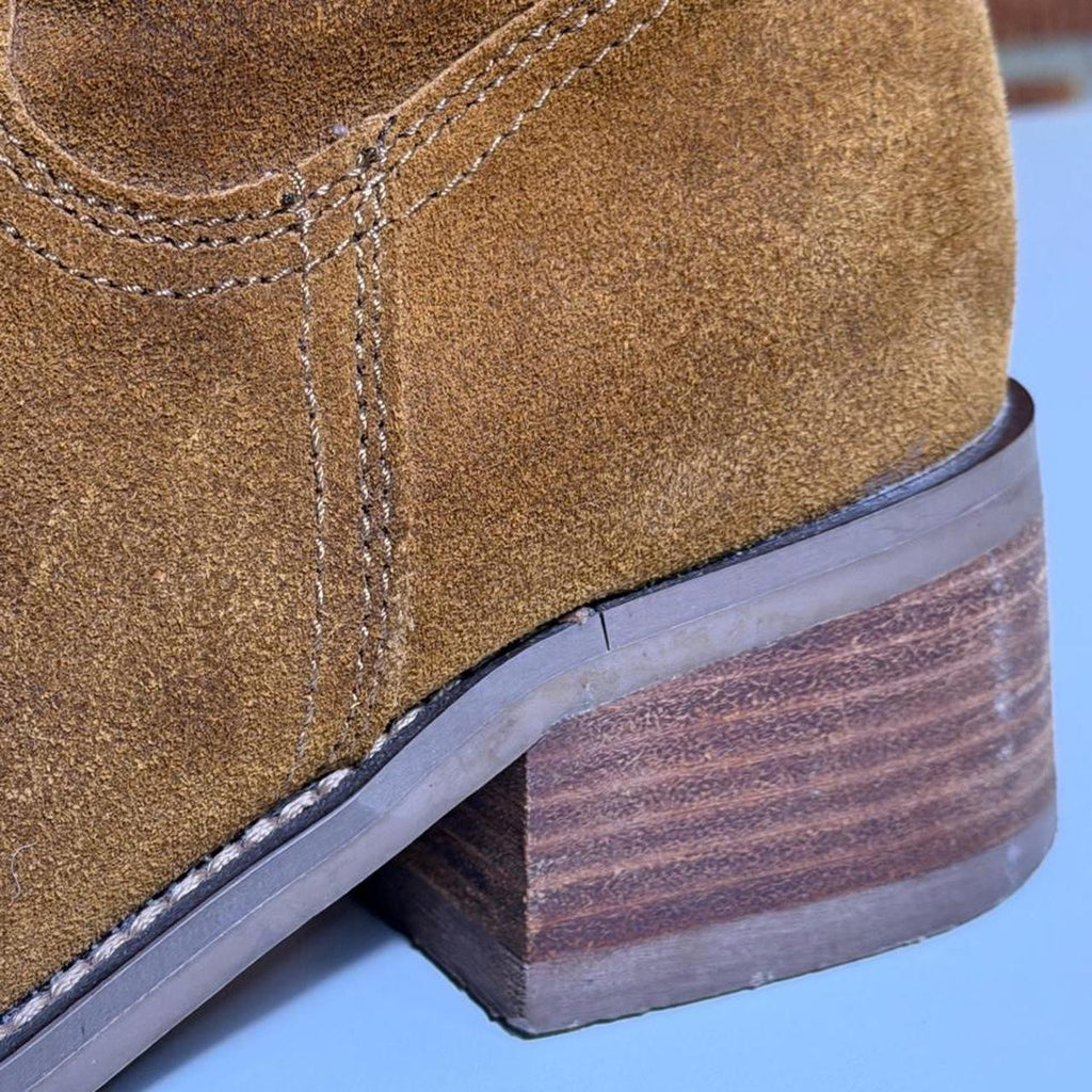 Vintage Tobacco Suede Western Ankle Boots (size 7.5)