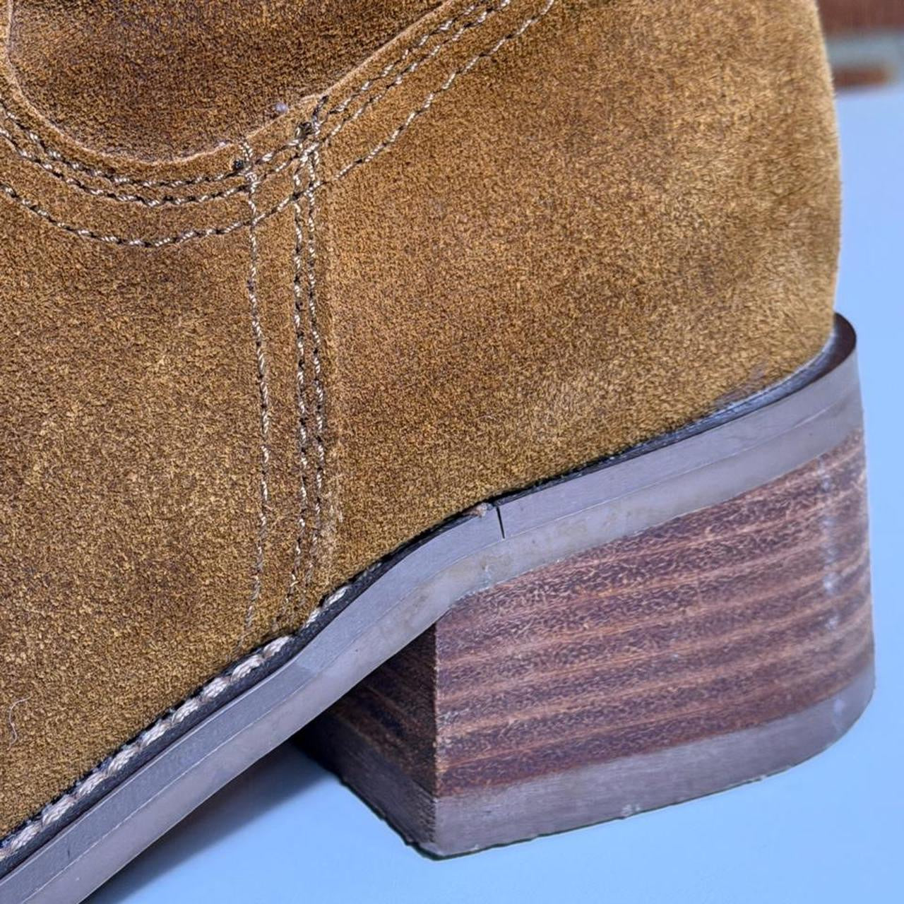 Vintage Tobacco Suede Western Ankle Boots (size 7.5)